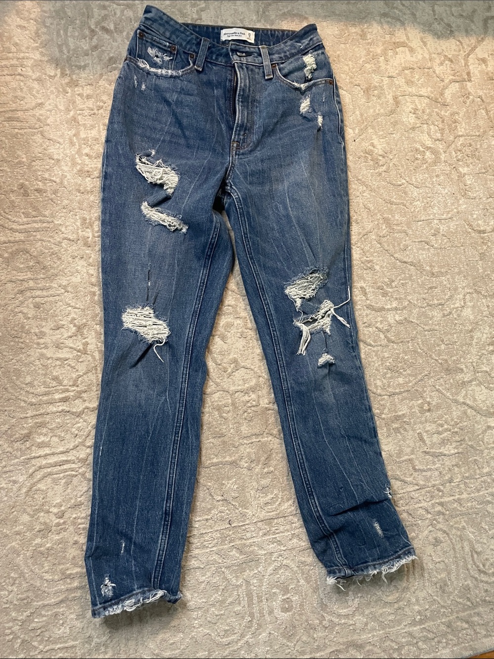 Abercrombie & Fitch Curve Love High Rise Distressed Blue Mom Jeans